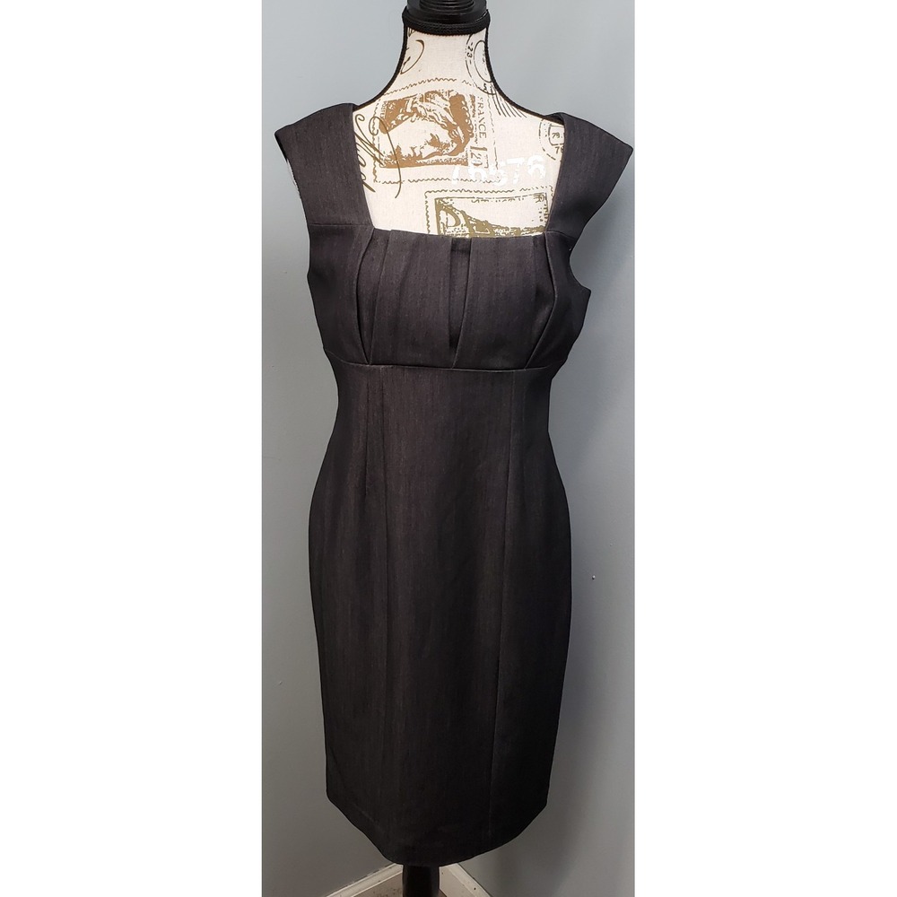 Calvin Klein Sheath Dress Womens 8 Black Pleated Bodice Sleeveless Square Neck